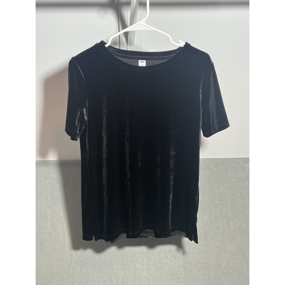 Old Navy Women's Black Velvet Short Sleeve T-Shirt Top Size XS Pullover Soft